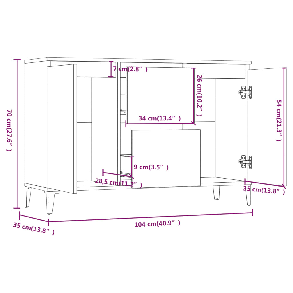 Sideboard Braun Eichen-Optik 102x35x70 cm Holzwerkstoff